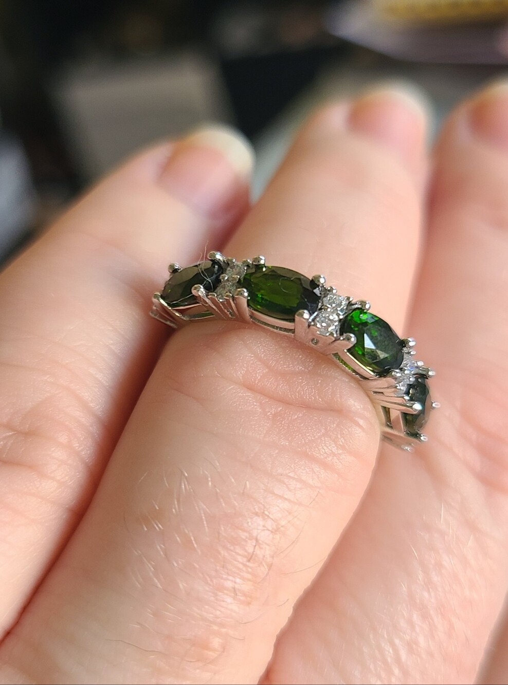 Sterling Ring with Deep Green Oval Chrome Diopside